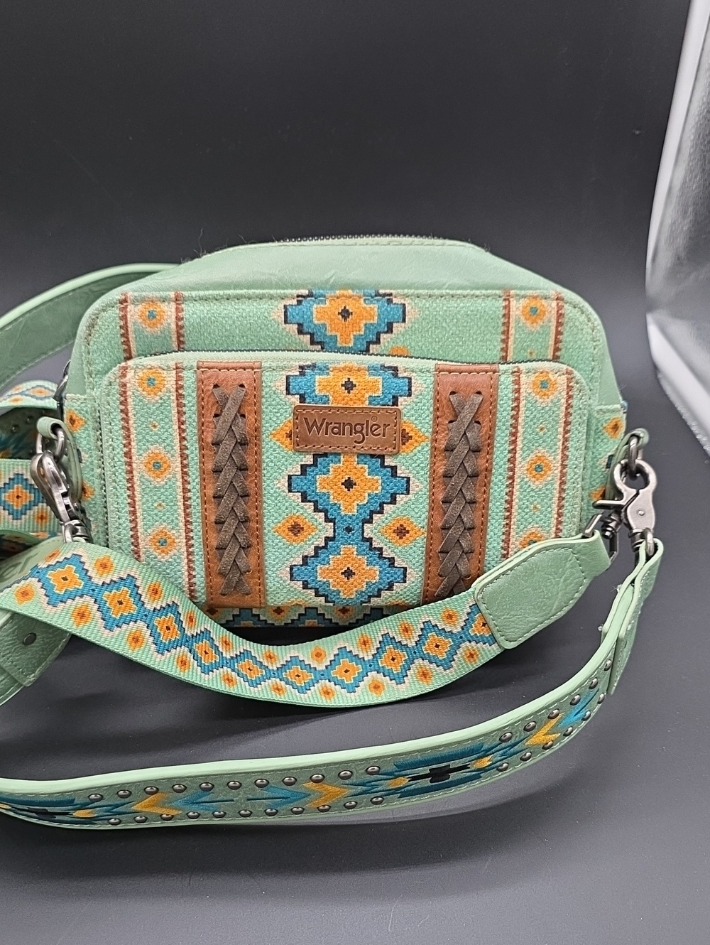 Wrangler Mint Green Embroidered Crossbody Bag 2 straps
